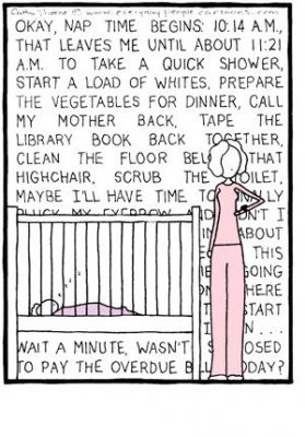 baby sleeping mother contemplating free time to rest or to do chores