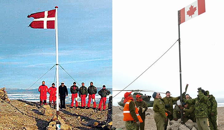 canada denmark boundary hans island national flag standoffs