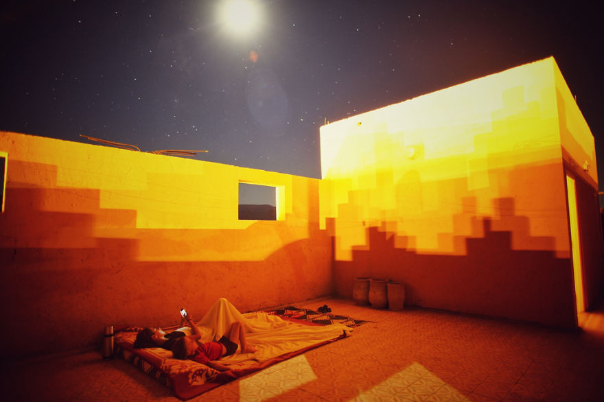Sleeping on a hotel rooftop in Morocco