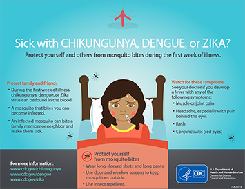 Sick with Chikungunya, Dengue, or Zika? Protect yourself and others from mosquito bites during the first week of illness.