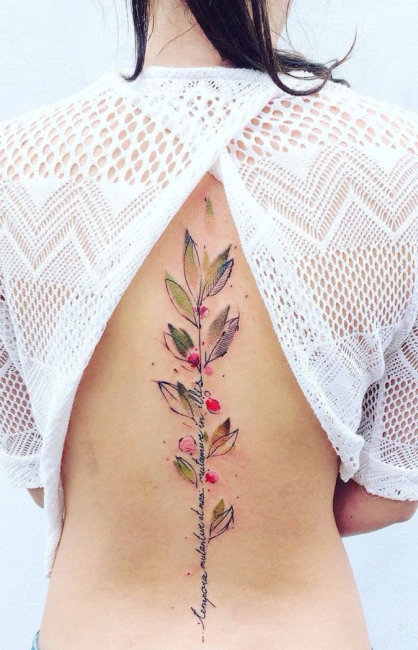 This gentle airbrush style tattoo shows a quote as the stem of a small but budding tree. It can relay to you growing to words that you have really believed in.