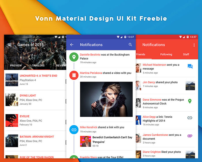 Vonn Material Design UI Kit Freebie