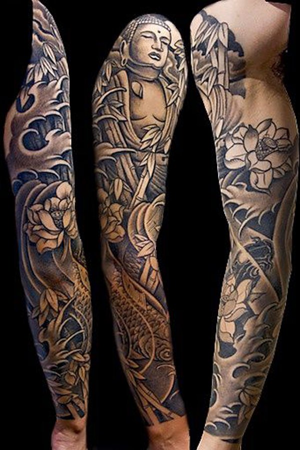 Have this Buddha and Japanese fish and bamboos tattooed on your sleeve and have a touch of the East. Plus the details in this design simply makes a wonderful work of art.