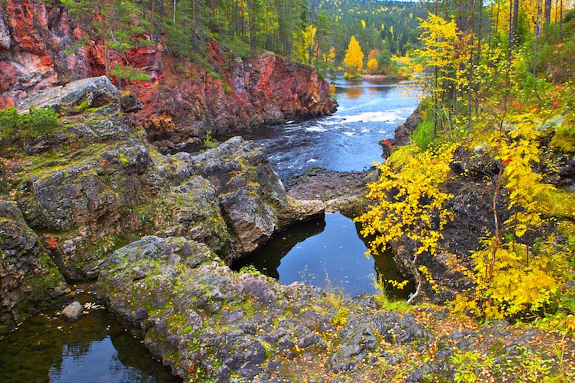 Oulanka National Park in colorful autumn, Northern Finland.
