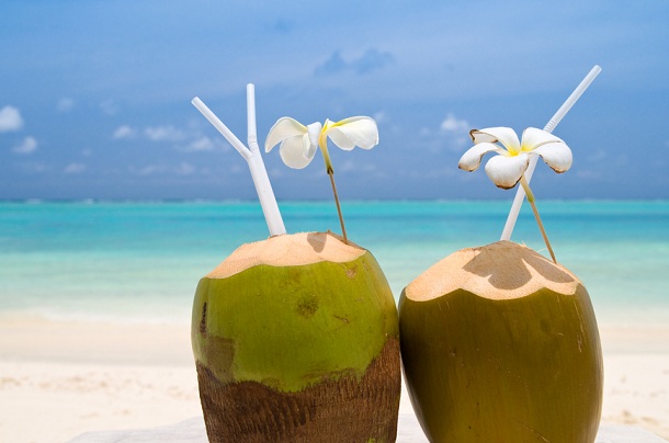 Drinking coconut water